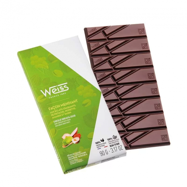 Tablette de chocolat façon mendiant