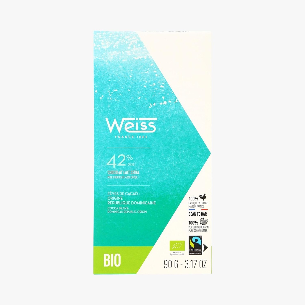 Tablette de chocolat Ceïba Lait 42% - Bio et Equitable - 90g