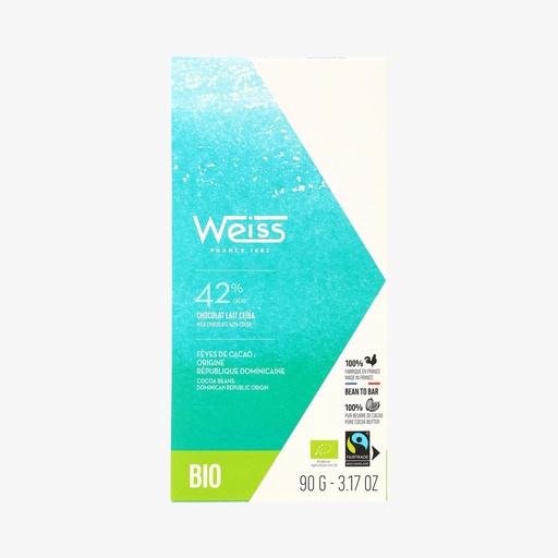 Tablette de chocolat Ceïba Lait 42% - Bio et Equitable - 90g